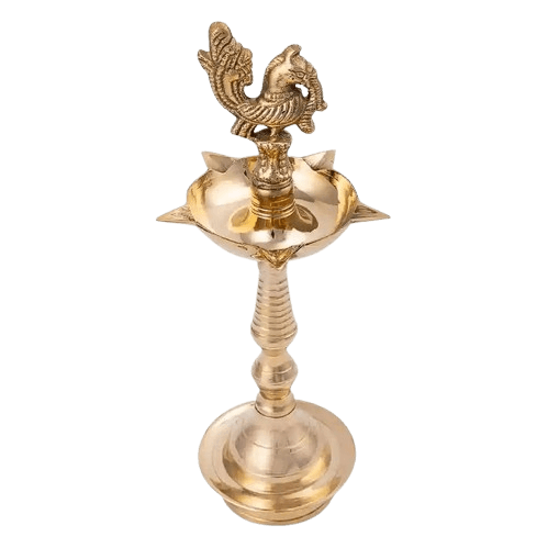 Rented Brass Samay with Peacock Top – 1 ft