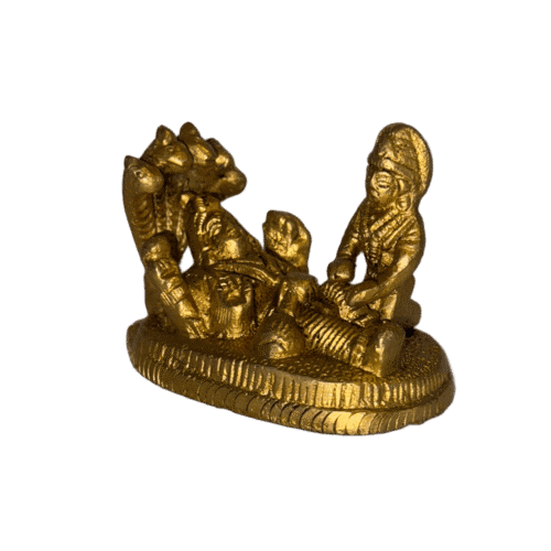Vishnu Laxmi on Sheshnag Brass Idol - 2.2" x 1.8"