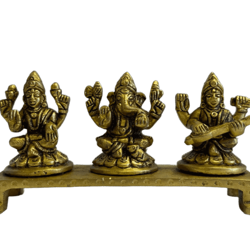 Laxmi Ganesh Saraswati Brass Idol Set – 6.3" x 3"