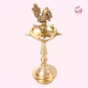 Rented Brass Samay with Peacock Top – 1 ft