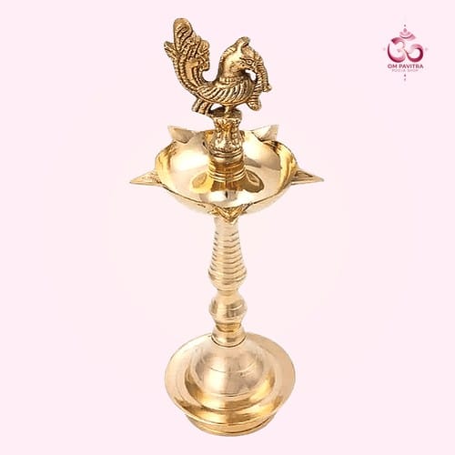 Rented Brass Samay with Peacock Top – 1 ft