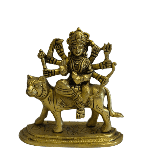 Durga Mata Brass Idol with Base Plate – 4.5"x4.5"